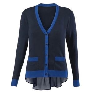 Cabi Michelle Blue Chiffon Tail Cardigan Sweater